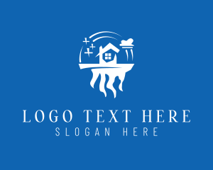 Cleaning - Floating House Landscape logo design