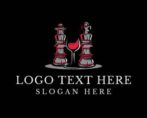 Board Game - Chess Piece Red Wine Glass logo design