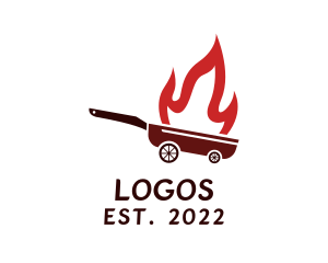 Culinary - Flame Frying Pan Cart logo design