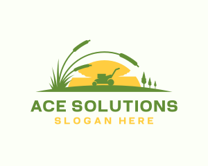 Lawn Mower Grass Landscaping Logo