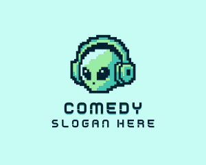 Video Game - Alien Pixel Headset logo design