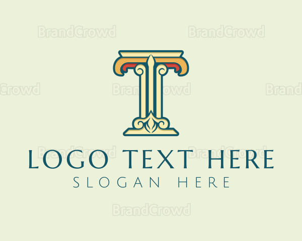 Ornate Roman Pillar Letter T Logo