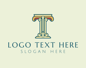 Old School - Ornate Roman Pillar Letter T logo design