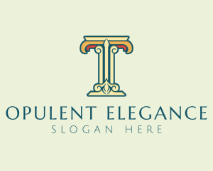 Baroque - Ornate Roman Pillar Letter T logo design