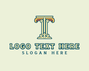 Ornate Roman Pillar Letter T Logo