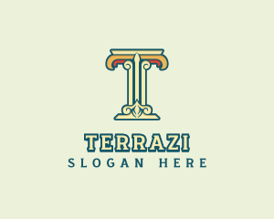 Ornate Roman Pillar Letter T logo design