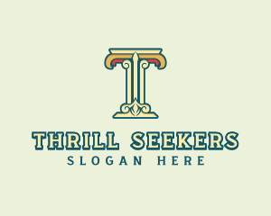 Ornate Roman Pillar Letter T logo design