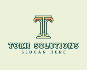 Ornate Roman Pillar Letter T logo design