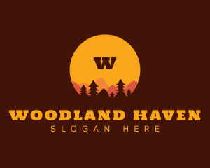 Woodland - Sunset Forest Silhouette logo design