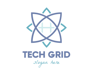 Grid - Blue Grid Lotus logo design