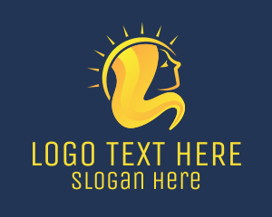 Hairdresser - Golden Woman Sun logo design