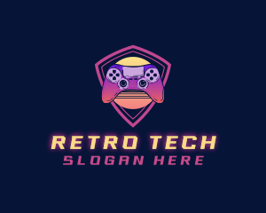 Neon Retro Game Controller logo design