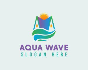 House Sunset Waves logo design