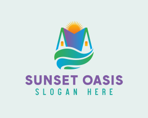 House Sunset Waves logo design