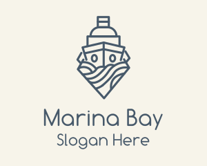 Seaport - Blue Ship Monoline logo design