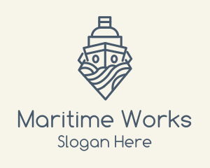 Blue Ship Monoline logo design