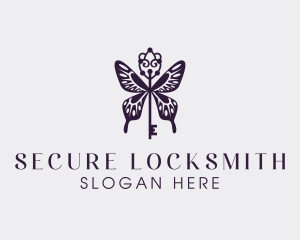 Locksmith - Elegant Butterfly Key Wing logo design