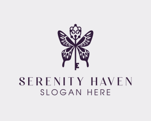 Sanctuary - Elegant Butterfly Key Wing logo design