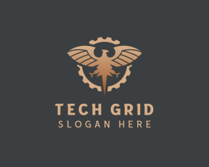 Grid - Eagle Cogwheel Industrial logo design