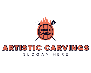 Barbecue Fish Flame Grill logo design