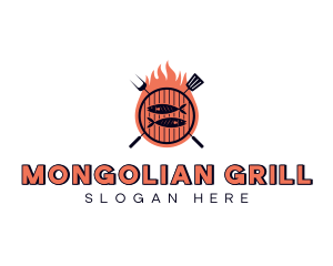 Barbecue Fish Flame Grill logo design