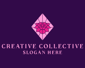 Pink Rose Stained Glass logo design