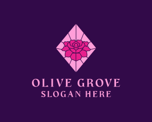 Pink Rose Stained Glass logo design