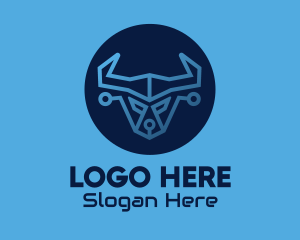 Cow - Blue Bull Network Technology Animal logo design