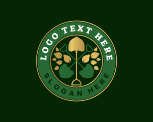 Backyard - Shovel Landscaping Leaf logo design