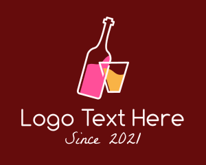 Alcohol - Wine Bottle & Glass logo design