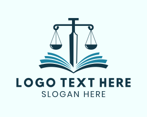 Law School - Justice Scale Book Sword logo design