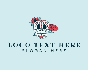 Tattoo - Floral Calavera Skull logo design