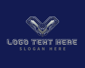 Cyber Technology  Gaming Letter V Logo