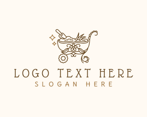 Leaf - Wheelbarrow Trowel Gardening logo design