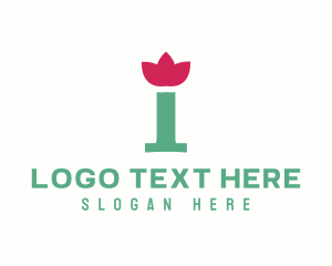 Letter I - Green & Pink Floral I logo design
