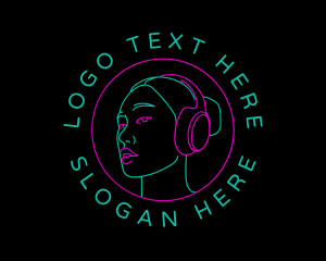 Podcast - Neon Girl DJ logo design