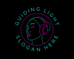 Neon Girl Disc Jockey logo design