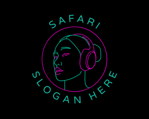 Headphones - Neon Girl DJ logo design