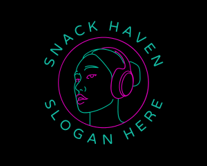 Neon Girl Disc Jockey logo design