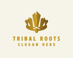 Gold Tribal Crown Headdress logo design