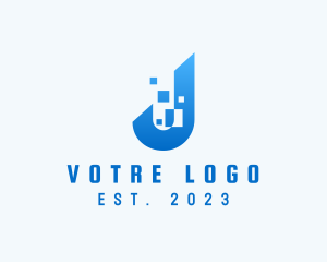 App - Blue Pixelated Letter J logo design