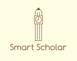 Teacher - Pencil Clock Tower logo design