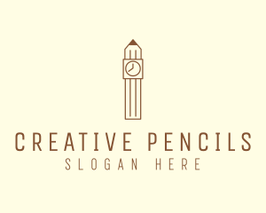 Pencil Clock Tower logo design