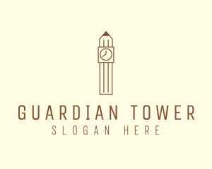 Pencil Clock Tower logo design