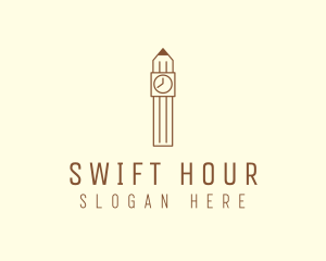 Pencil Clock Tower logo design