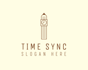 Pencil Clock Tower logo design