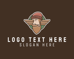 Skater - Hipster Lumberjack Wings logo design
