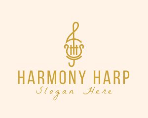 Harp - Treble Clef Harp Lyre logo design