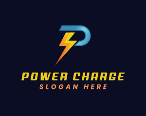 Power Electricity Lightning Letter P logo design