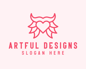 Pink Bull Heart  logo design